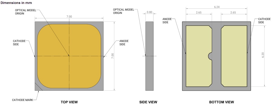 Mechanical Drawing - Cree LED JU7070B 12V & 36V K Class White LEDs